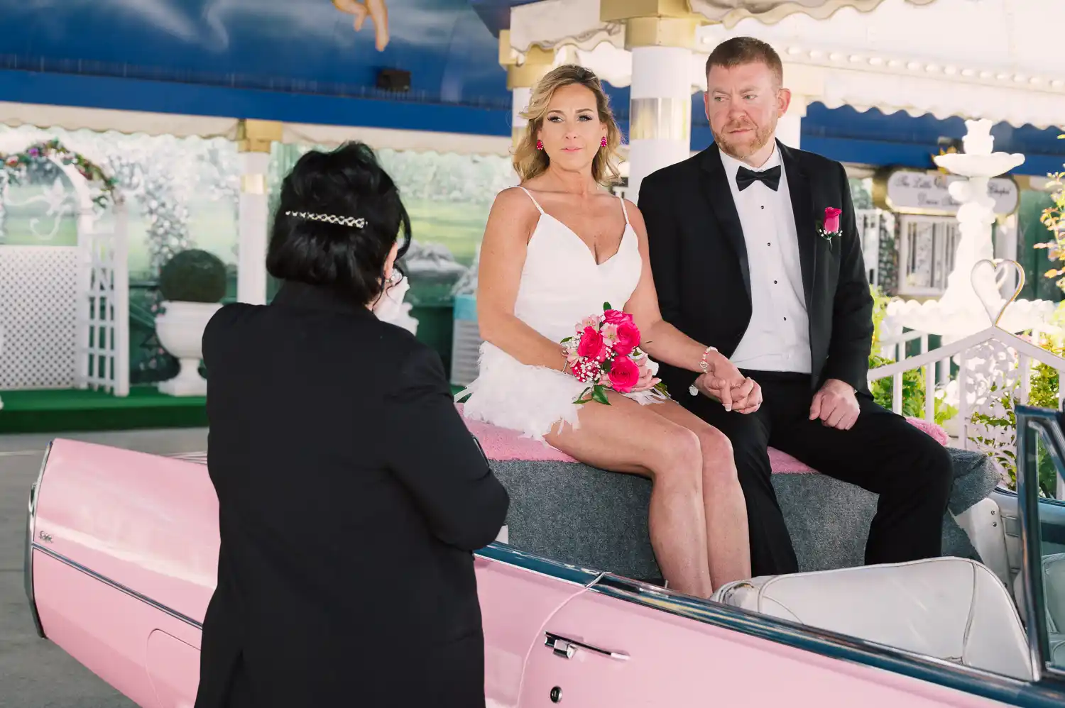 Little White Chapel Las Vegas photography pink Cadillac ceremony