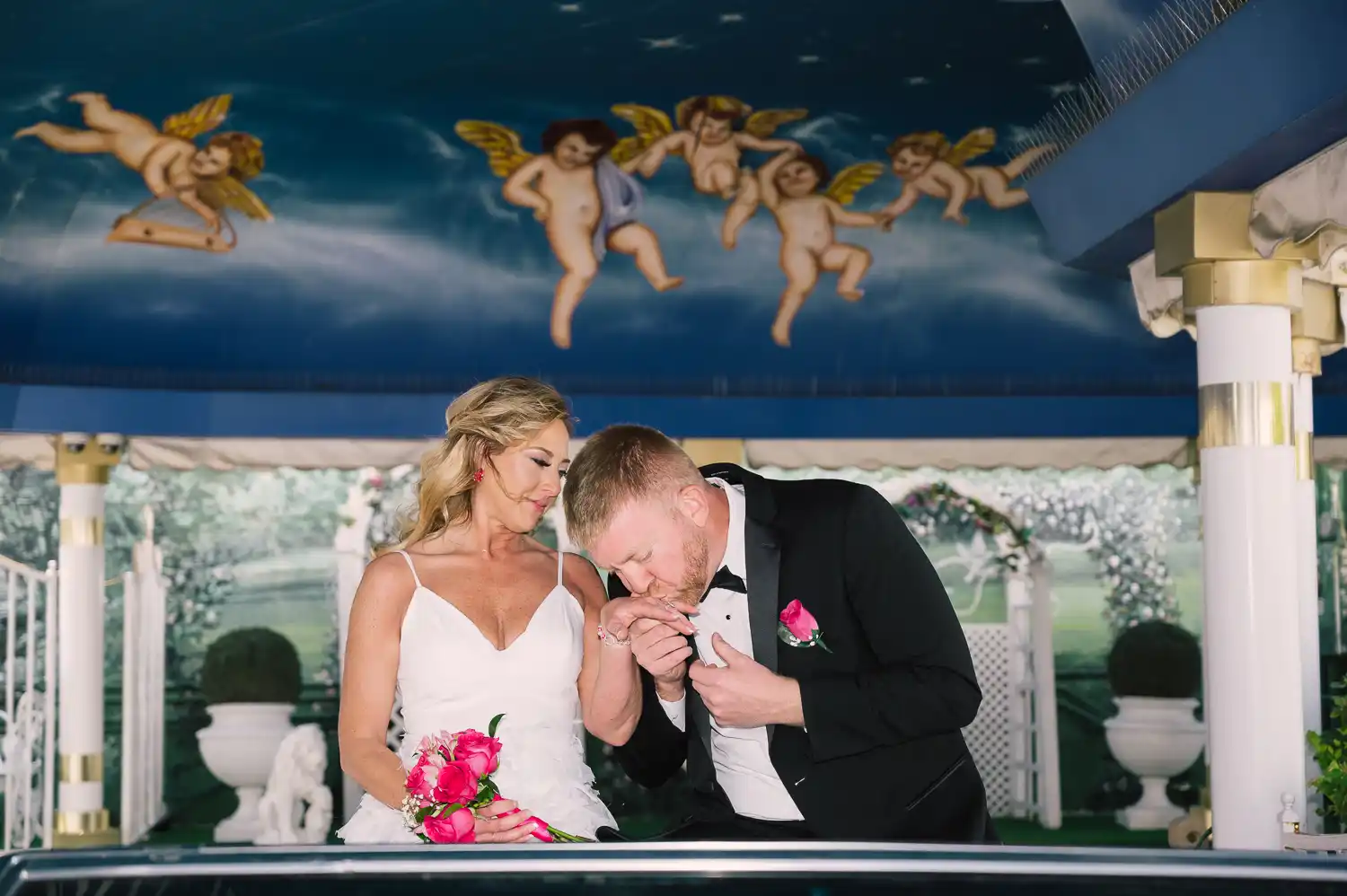 Little White Chapel Las Vegas photography pink Cadillac ceremony