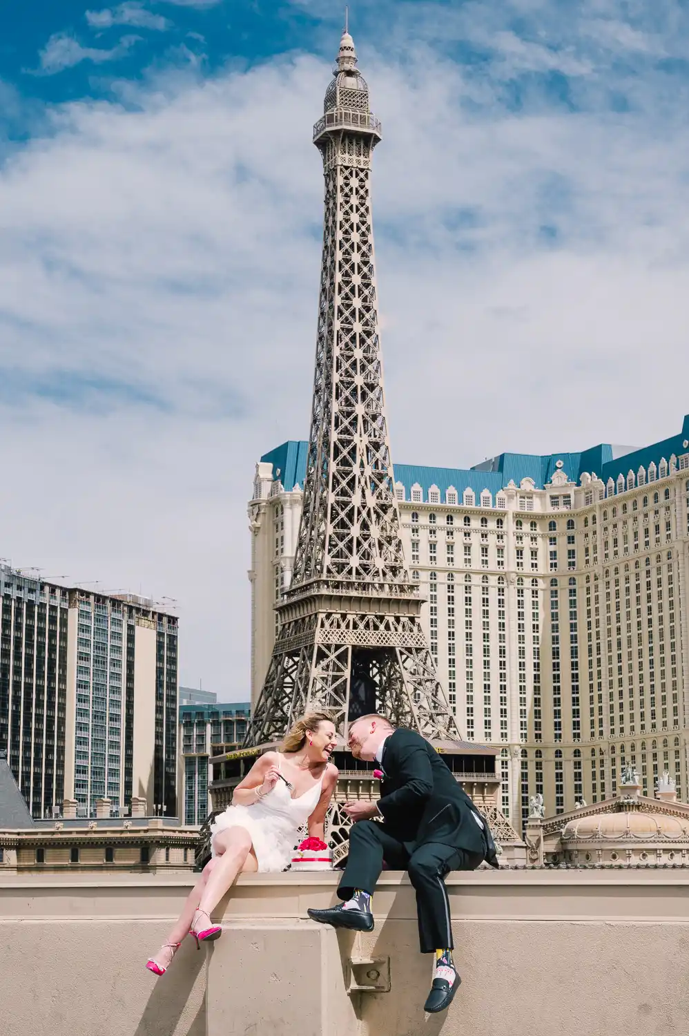 Bellagio hotel cake cutting with Eiffel tower view and Paris hotel