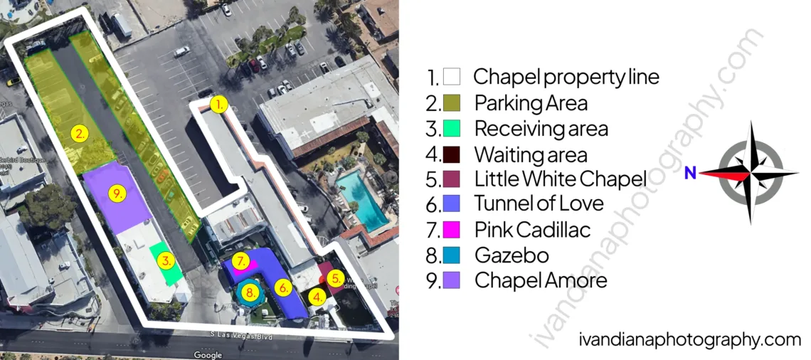 Little White Chapel Las Vegas map with legend.