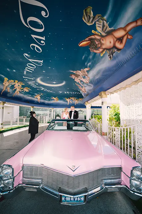 Little White Wedding Chapel ceremony Pink Cadillac